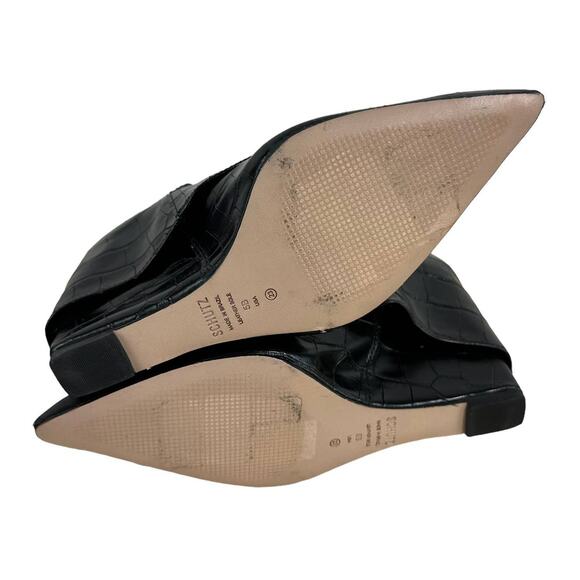 Schutz NWOB Jorian Crocodile Embossed Leather Bootie Black Size 5B Wedge Heel - Picture 6 of 8